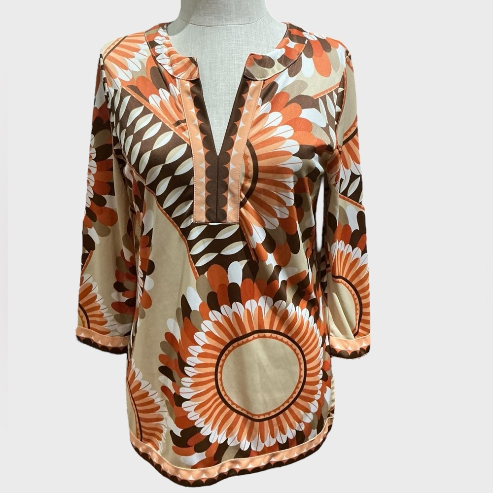 Rafaella Printed Tunic Top Women’s Small 3/4 Sleeve Boho Blouse